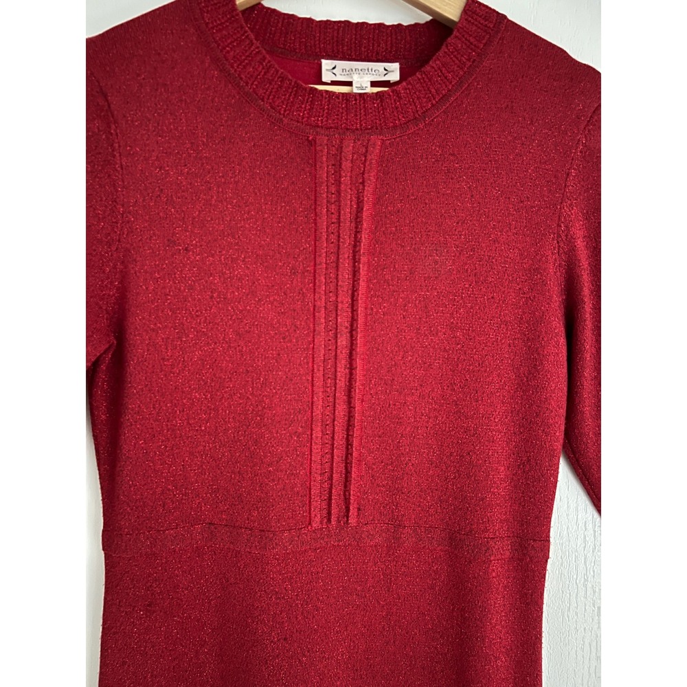Nanette Lepore Sweater Dress Womens Red Metallic Tiered Ruffle Knit Large Holdy - Picture 3 of 10